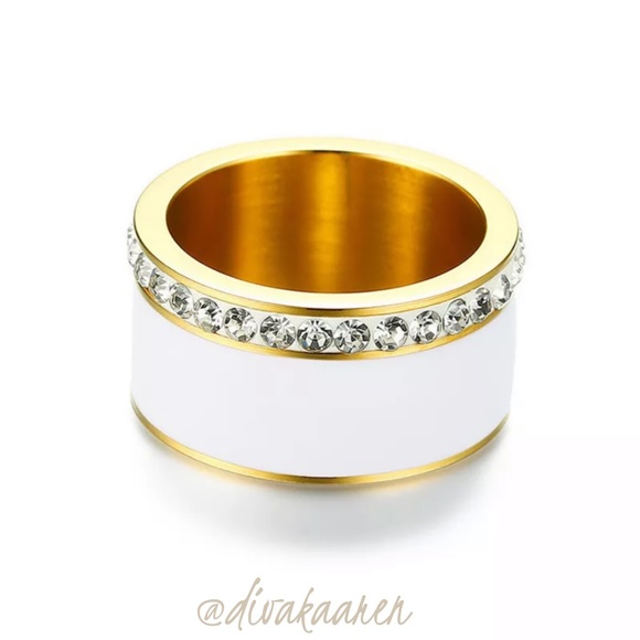 Jewelry - Pave Enamel Gold Stacking Ring, Wedding Band